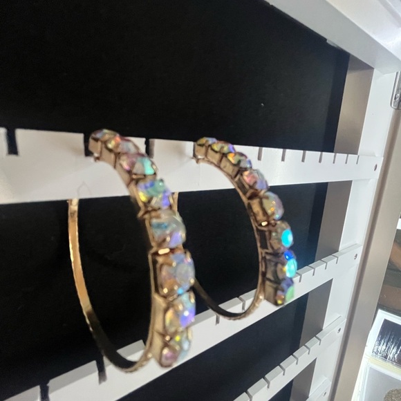 Rhinestone 2 inch Hoop Earrings gold tone multi - Picture 4 of 9